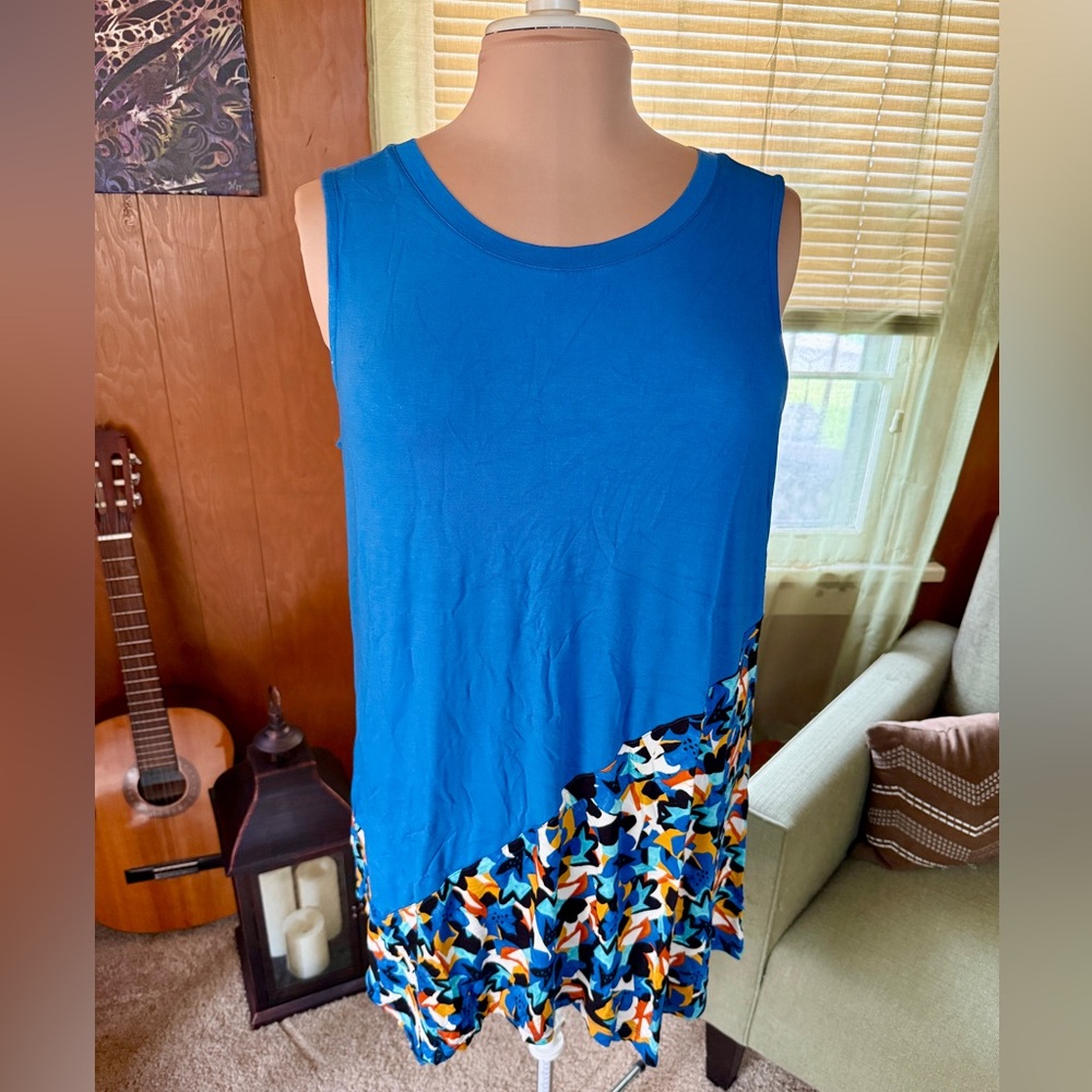 LOGO Layers by Lori Goldstein Tank Top with Printed Detail - Blue (Size 1X)